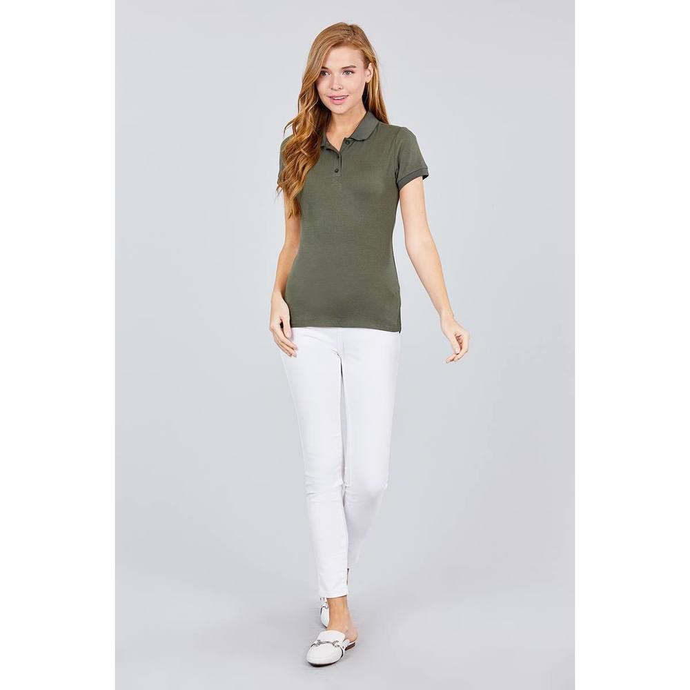 Classic Pique Spandex Polo Top - Picture 2 of 6